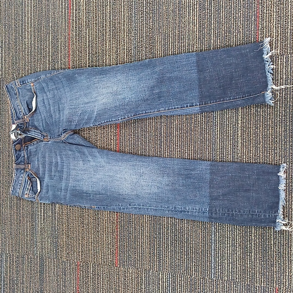 CAbi Women's Slim Boyfriend Denim Jeans 2 Tone Freyed Size 2